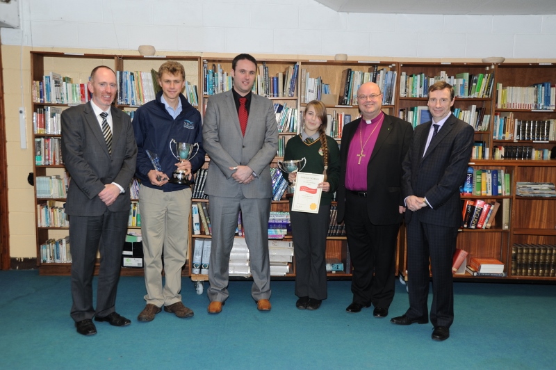 Adrian Landen Principal, David Wolfe Ashton School Senior Citizenship Student, Dr. Hugh McNamara Hall of Fame recipient, Julia Jordonovova Victor Bond Junior Citizenship Award recipient, Rt Rev. Bishop Paul Colton, Dr Harold Hislop Chief Inspector Department of Education and Skills.